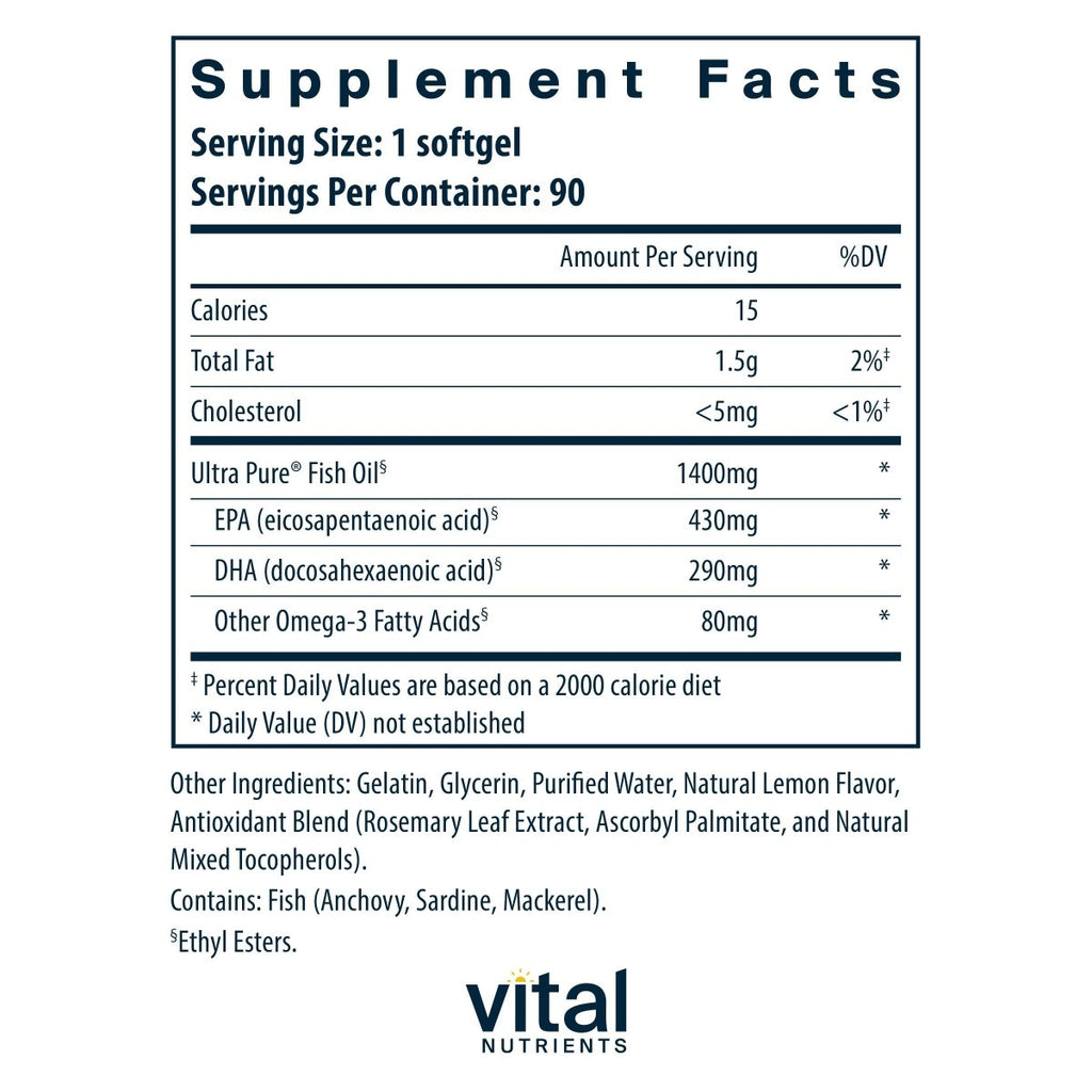 Vital Nutrients Ultra Pure Fish Oil 800 Lemon 90 Softgels