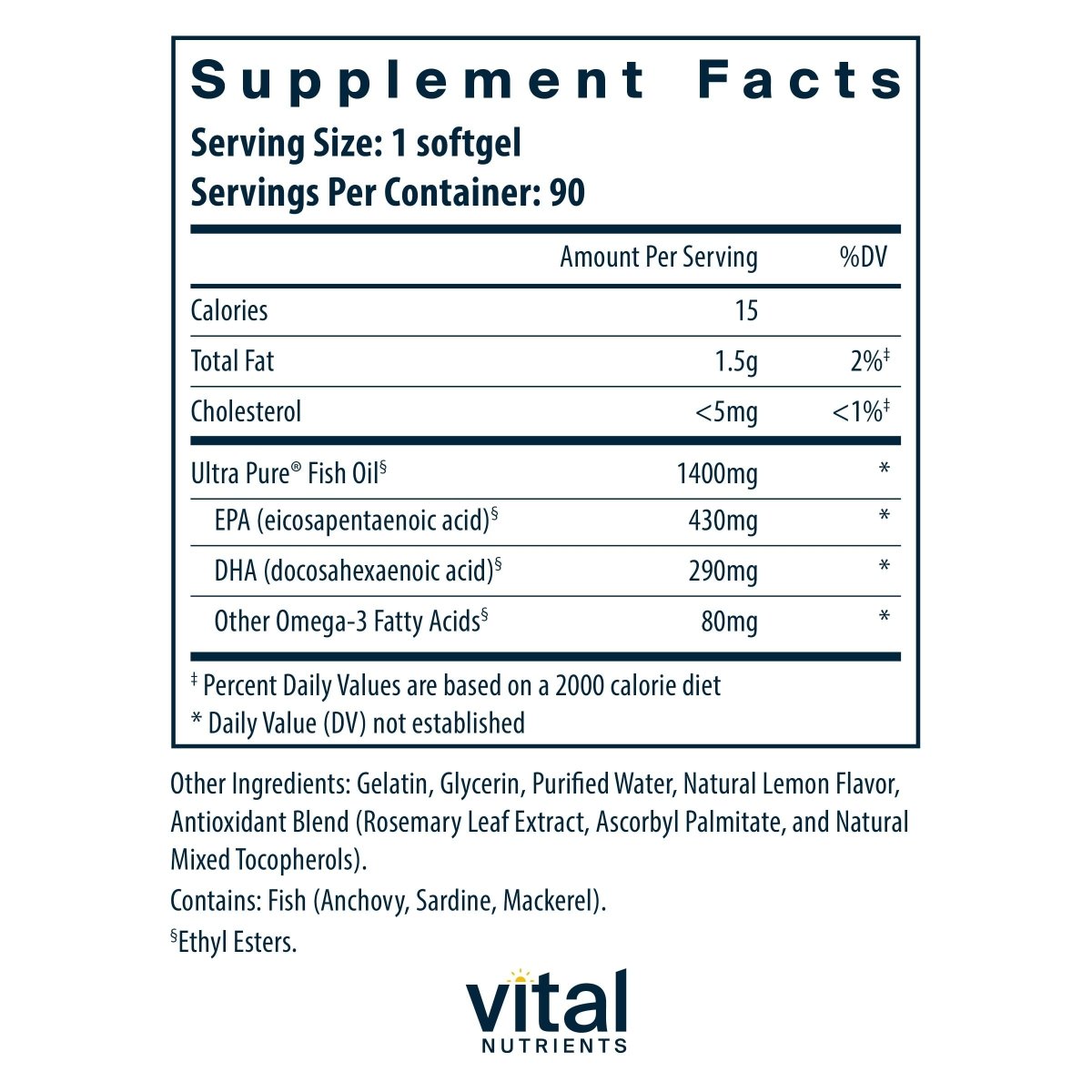 Vital Nutrients Ultra Pure Fish Oil 800 Lemon 90 Softgels