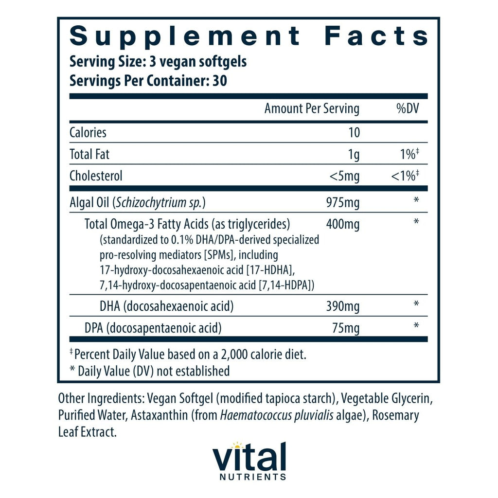 Vital Nutrients Ultra Pure Vegan Omega SPM  90 Mini Softgels