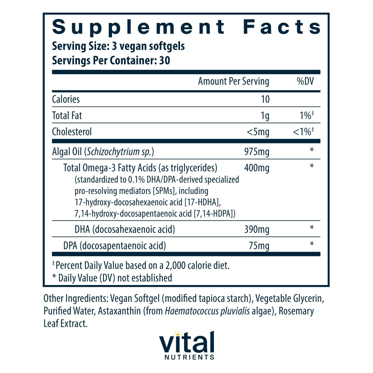 Vital Nutrients Ultra Pure Vegan Omega SPM  90 Mini Softgels