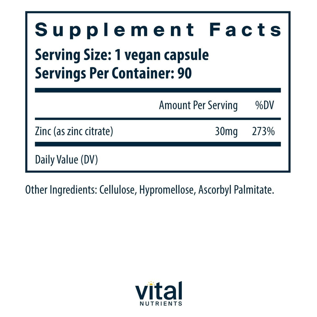 Vital Nutrients Zinc Citrate 30mg 90 Vcaps