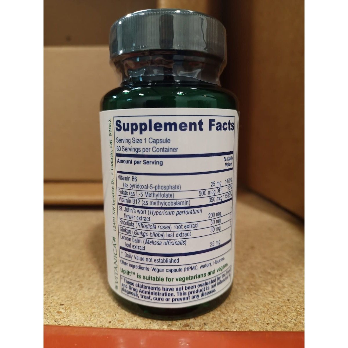 Vitanica Uplift, Mood and Emotional Support, Vegan/Vegetarian, 60 Capsules