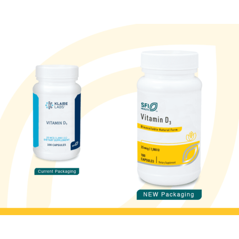 Klaire Labs Vitamin D3 1000 IU 100 Capsules