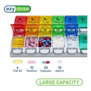 Ezy Dose 7-Day AM/PM Pill Organizer, Large Push Button – Weekly Medication Planner