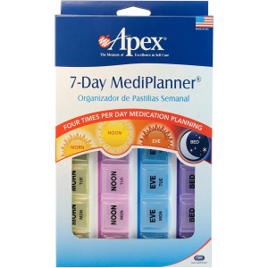 Apex 7-Day MediPlanner Pill Organizer, 4 Times a Day (Morning, Noon, Eve, Bed)