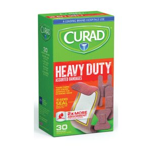 Curad Extreme Hold Adhesive Bandages, Heavy-Duty Fabric – Assorted Sizes, 30 Count