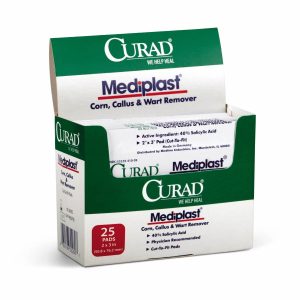 Curad Mediplast Corn, Callus & Wart Remover Pads – 40% Salicylic Acid, Cut-to-Fit, 2" x 3", 25 Count