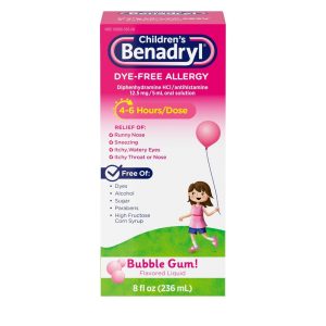 Benadryl Children's Liquid  Dye- Free,Bubble Gum! Flavored  Allergy 8 Fl Oz