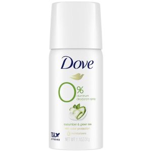 Dove 0% Aluminum Deodorant Spray Cucumber & Green Tea, Travel Size