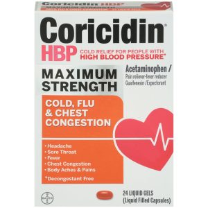 Coricidin HBP Maximum Strength Cold, Flu & Chest Congestion, 24 Liquid Gels