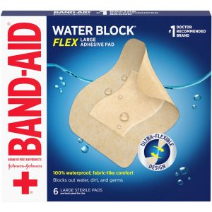 Band-Aid Brand Water Block Flex Waterproof Adhesive Pads, Large