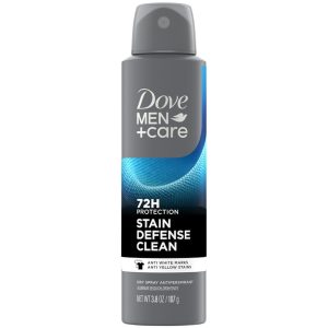 Dove Men Care Stain Defense Clean 72H Dry Spray Antiperspirant Deodorant, 3.8 Oz