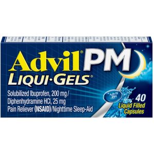 Advil PM Liqui-Gels Pain Reliever/Nighttime Sleep Aid Liquid Filled Capsules, 200mg Ibuprofen, 25mg Diphenhydramine