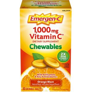 Emergen-C Vitamin C Chewable Tablets, Orange Blast – 1000mg – 40 Count