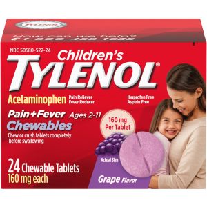 Children’s Tylenol® Chewable Tablets – Pain & Fever Relief (160 mg, Grape Flavor)