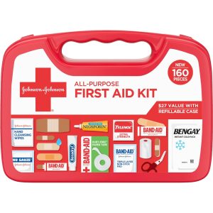 Johnson & Johnson All-Purpose First Aid Kit, 160 Pieces - Includes Band-Aid, Neosporin & Tylenol