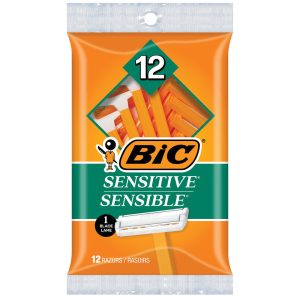 BIC Sensitive Single Blade Disposable Razors - 12 Count - Ideal for Sensitive Skin