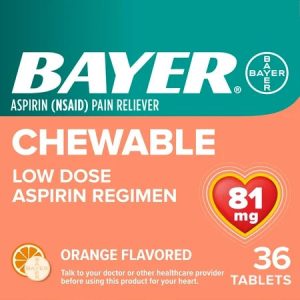 Bayer Chewable Aspirin Low Dose 81mg Orange Flavor 36 count