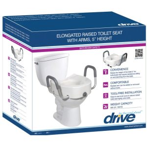 Drive Medical Premium Raised Toilet Seat, Elongated with Safety Lock, Adds 5 Inches