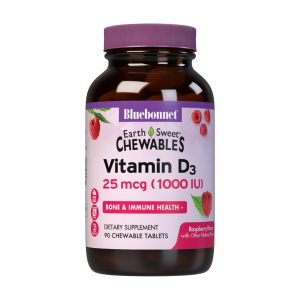Bluebonnet Earth Sweet Vitamin D3 2000 iu Raspberry Flavor, 90 chewable caplets