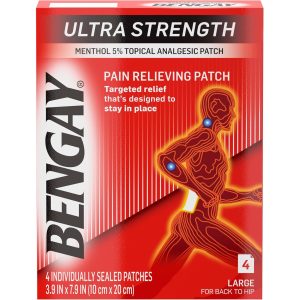 Bengay Ultra Strength Pain Relieving Patch for Back to Hip, Large 3.9 X 7.9 Inches - 4 Ct