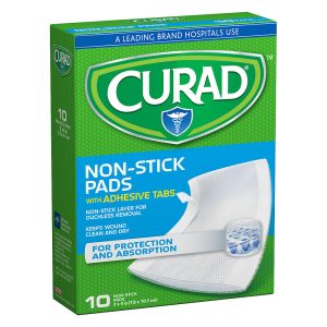 Curad Non-Stick Pads with Adhesive Tabs, Ouchless Wound Dressing – 3" x 4", 10 Count
