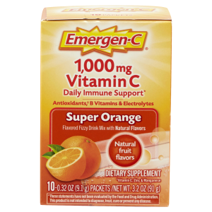 Emergen-C Vitamin C 1000mg Powder, Immune Support Fizzy Drink Mix, Super Orange, 10 Packets