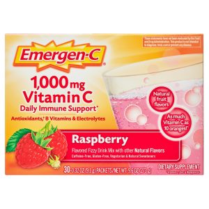 Emergen-C Vitamin Fizzy Drink Mix 1000 Mg Raspberry Supplement - 30 Packets/Pack
