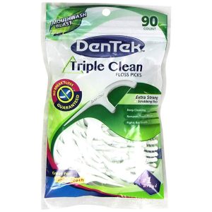 DenTek Advanced Clean Triple Clean Floss Picks, Mouthwash Blast Mint, 90 Count