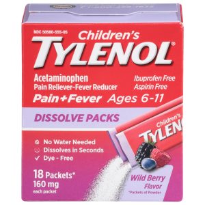 Children's Tylenol Dissolve Packs, Pain & Fever Relief, Wild Berry, 18 Count