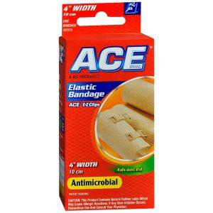ACE Brand Elastic Bandage with Metal Clips, 4-Inch Width – Moderate Support & Compression Wrap