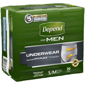 Depend Fit Flex Adult Incontinence Underwear For Men, Disposable, Maximum Absorbency, Small/Medium, Grey