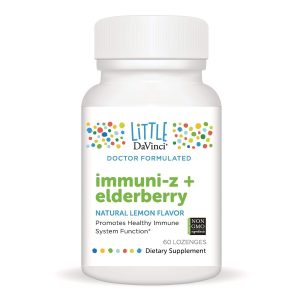 DAVINCI Little Immuni-z + Elderberry - Kids Zinc Lozenge to Support Immune Health, Healthy Lungs and Throat Tissue* - with Vitamin D3, Zinc, Elderberry and More - Lemon Flavor - 60 Lozenges