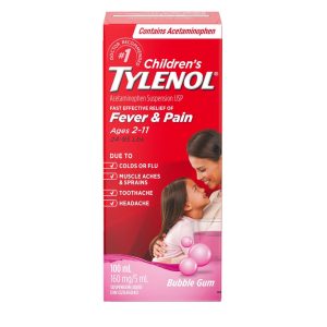Tylenol Children's Oral Suspension Medicine, Kids' Liquid Medicine Pain Reliever & Fever Reducer For Cold + Flu Symptoms, Aspirin-, Ibuprofen- & Alcohol- Free, Bubble Gum, 4 Fl. Oz