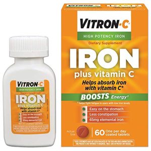Vitron-C Iron Supplement with Vitamin C, High Potency Iron for Energy Support, 60 Coated Tablets