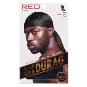 Red By Kiss Black Silky Satin Durag - Upgraded: Extra Long Tails HD01