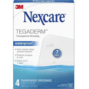 Nexcare Tegaderm Waterproof Transparent Dressing, Large 4 in x 4.75 in, 4 Count