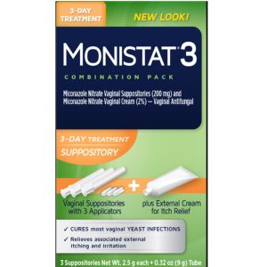 Monistat  3 Day Treatment  Suppositor  Treatment  With Applicators +Itch Relief Cream 3Ct