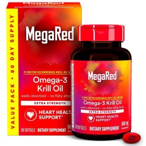 MegaRed Extra Strength Omega-3 Krill Oil 500mg - Heart Health Support, 80 Softgels