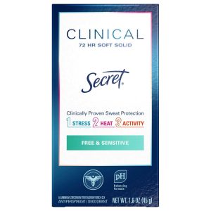 Secret Clinical Strength Soft Solid Antiperspirant And Deodorant - Free & Sensitive - 1.6oz
