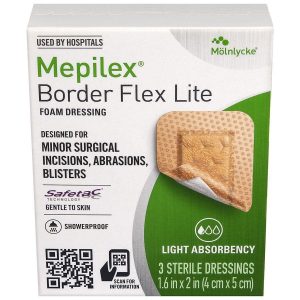 Mepilex Border Flex Lite Flexible, All-In-One Silicone Foam Adhesive Dressing 1.6