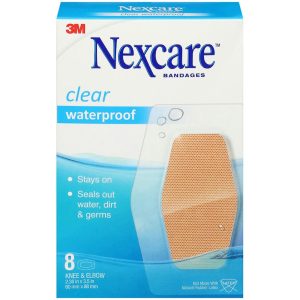 Nexcare Waterproof Bandages, Knee & Elbow Size, 360-Degree Seal, 8 Count