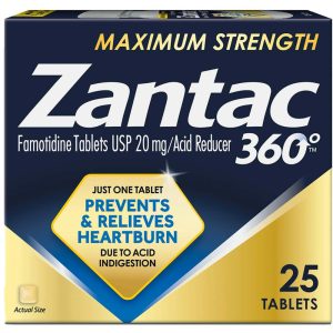 Zantac 360 Max Strength Acid Reducer 20mg – Heartburn Relief, 25 Tablets