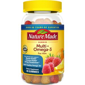 Nature Made Multi For Him + Omega-3 Gummies Multivitamin Strawberry, Lemon & Orange Flavors