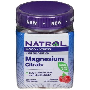 Natrol Mood & Stress Magnesium Citrate 330mg - Raspberry Flavor Gummies, 60 Count