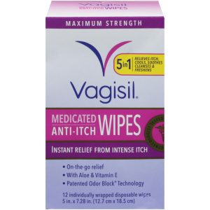Vagisil Maximum Strength Anti-Itch Medicated Wipes, 12 Individually Wrapped Wipes