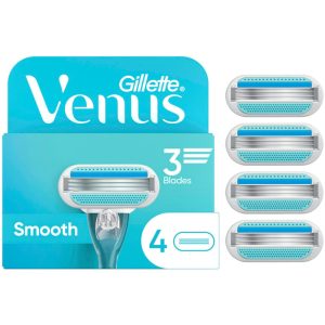 Gillette Venus Smooth Women's Razor Blade Refills, 3 Blades, 4 Count