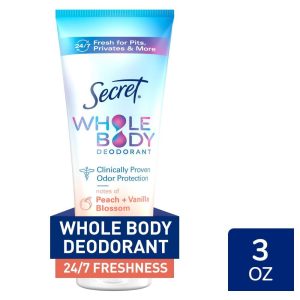 Secret Whole Body Deodorant Cream, Peach & Vanilla Blossom, 3 oz - Aluminum-Free