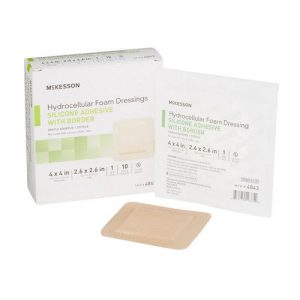 McKesson Foam Dressing 4 X 4 Inch With Border Film Backing Silicone Gel 4843