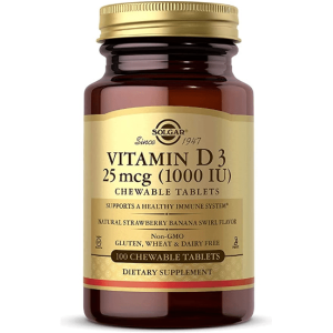 Solgar Vitamin D3 (Cholecalciferol) 25mcg (1000 IU) 100 Chewable Tablets
